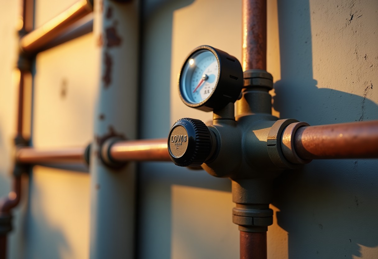 Regulador de gas de dos etapas sobre una línea de cobre.